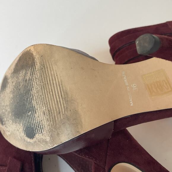 Carvela Kurt Geiger Burgundy Suede Leather High Heel Sandals 6 Strappy Luxury - Picture 6 of 11